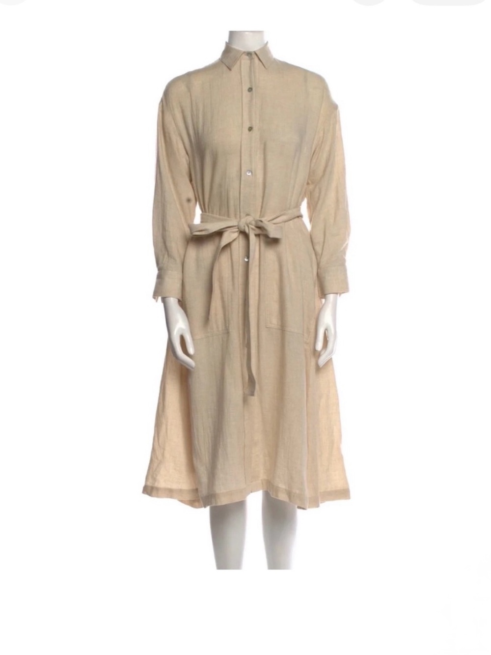 Vince Dove Oat Italian Fabric Belted Shirt Dress XS Neutral Midi Cotton Blend - Picture 7 of 12